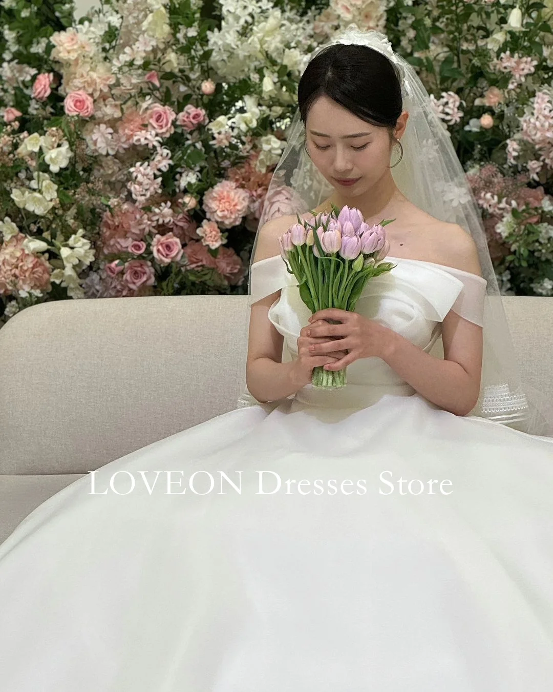 GIOIO Off the Shoulder Wedding Dresses Floor Length 프롬드레스  Korea Organza Corset Ball Gowns Ivory Bride Gowns Party Women Bride