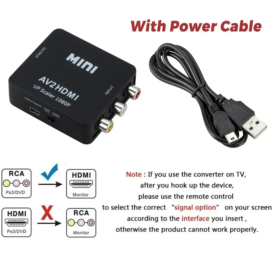 محول RCA AV إلى HDMI متوافق مع AV/CVSB L/R صندوق فيديو HD 1080P 1920*1080 يدعم مخرج NTSC PAL AV إلى HDMI متوافق