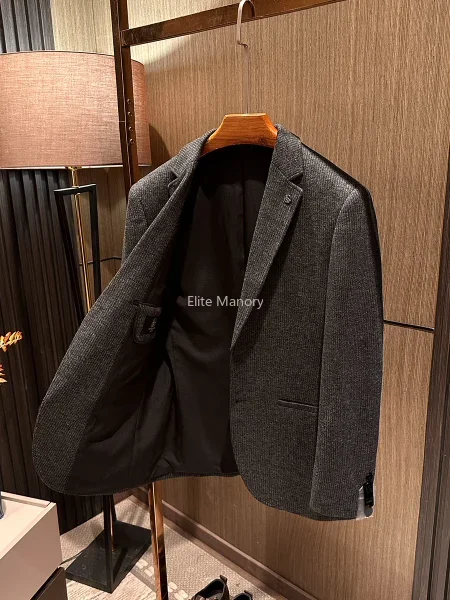 

Autumn and winter new high-quality thick pinstriped slim-fitting wool suit