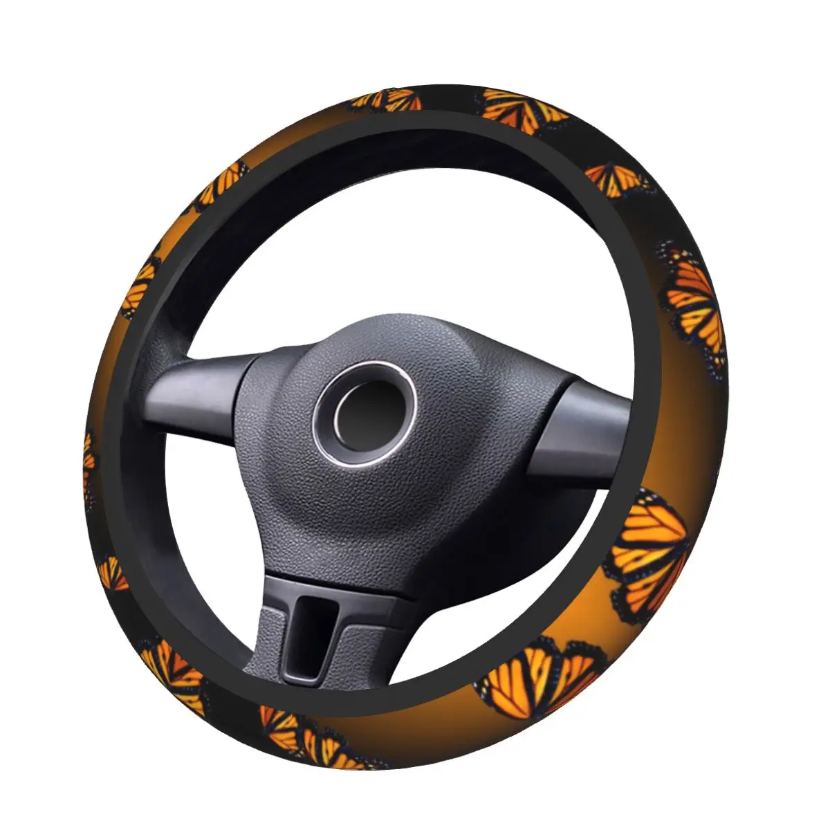 37-38 Steering Wheel Covers Orange Monarch Butterflys Universal Art Braid On The Steering Wheel Cover Suitable Car Accessories