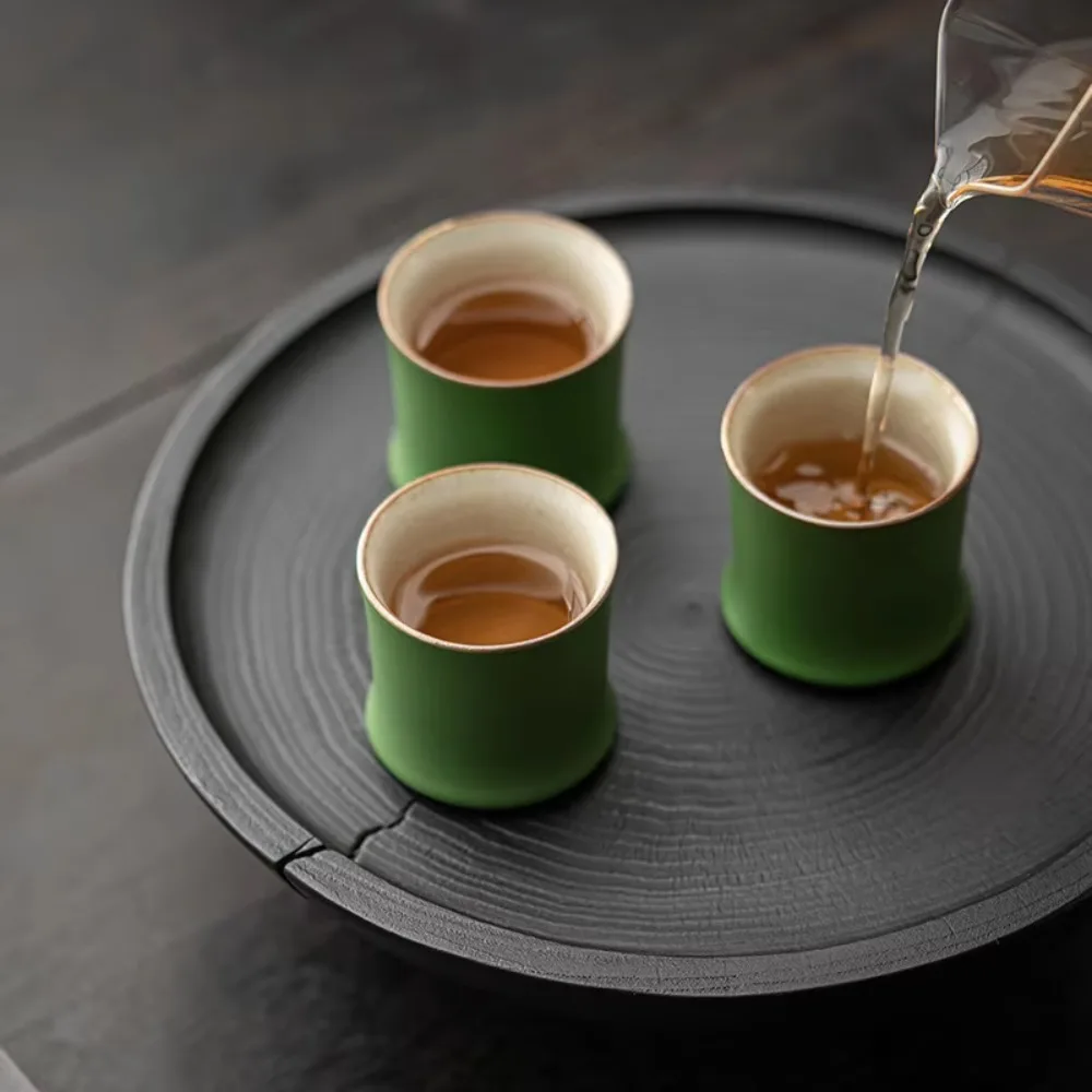 3pcs Creative Ceramic Bamboo Joint Tea Cup 90 Ml Chinese Style Kung Fu Tea Cup Simulation Green Teaware Mugs Tea Enthusiast