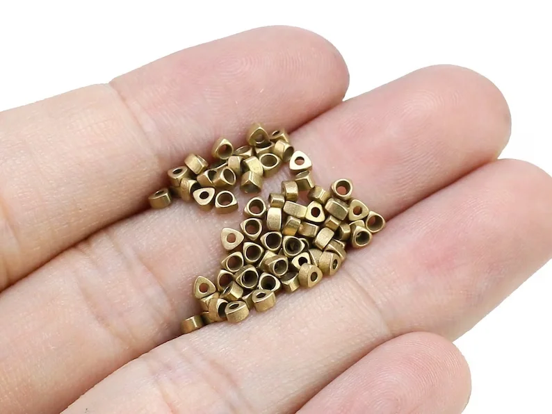 100pcs Triangle Spacer Beads, Brass Slider Beads, 2.3x1mm, 2.5x1.5mm, Raw Brass Beads, Bracelet Findings, Jewelry Making - R2525