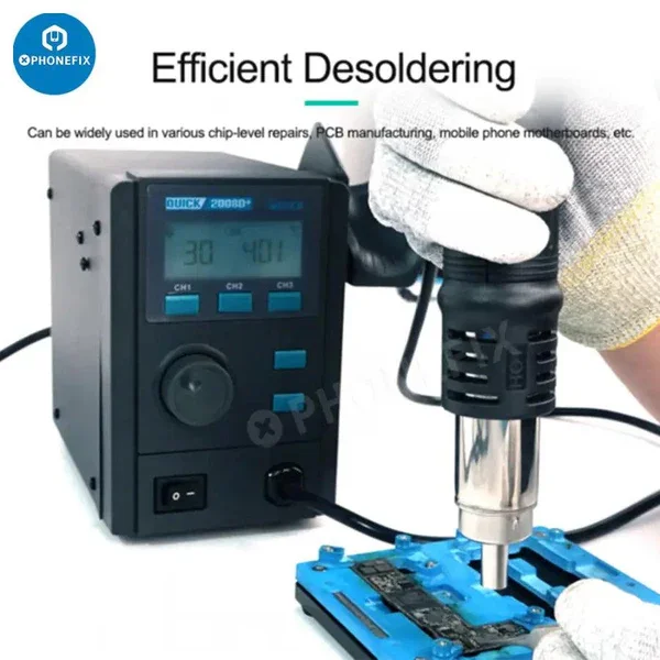 QUICK 2008D+ Heat Gun Hot Air Soldering Station with ESD Digital Display for Phone SMD BGA  PCB Desoldering Repair Platform Tool