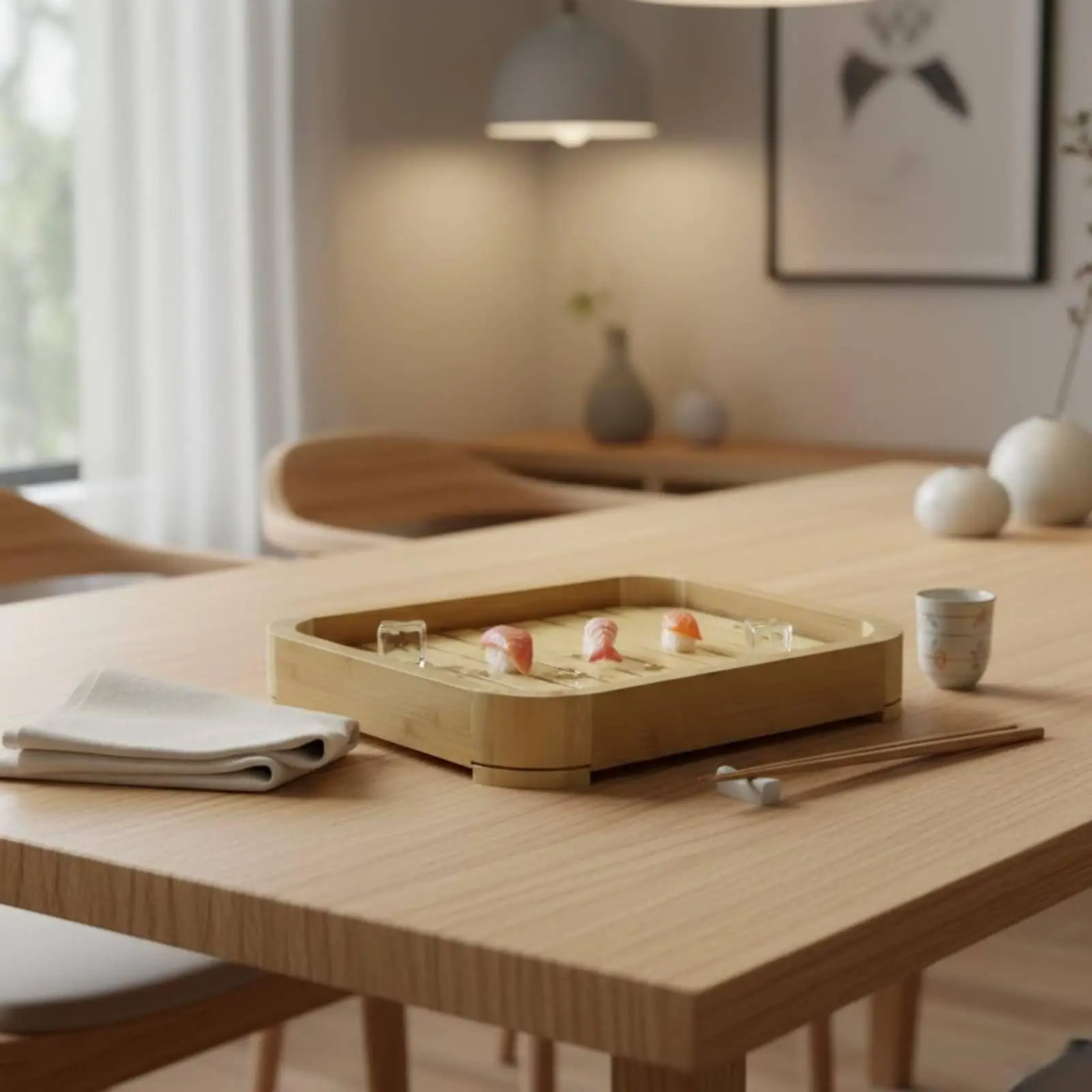 Sashimi Ice Platter Creative Design Bamboo Food Chilling Tray Bamboo Serving Tray for Home Cooks, Restaurants, Parties