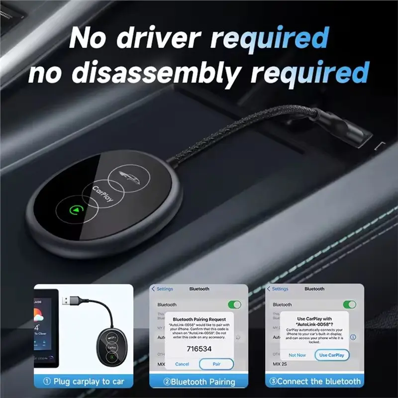 A48P-Car Wireless Android Auto Carplay 2In1 Box Wired To Wireless Dongle Plug&Play Carplay Android Auto Mini Smart Box