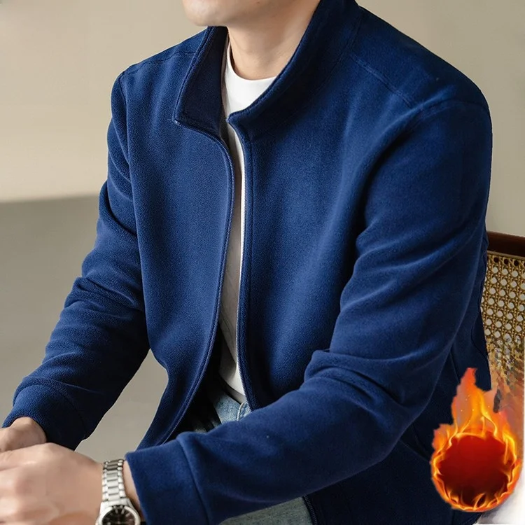 

Men's Fce-lined Double-sided Velvet Thiened Warm Casual Sweatirt Open-cardigan Sle Stand Fit Autumn Winter Jaet