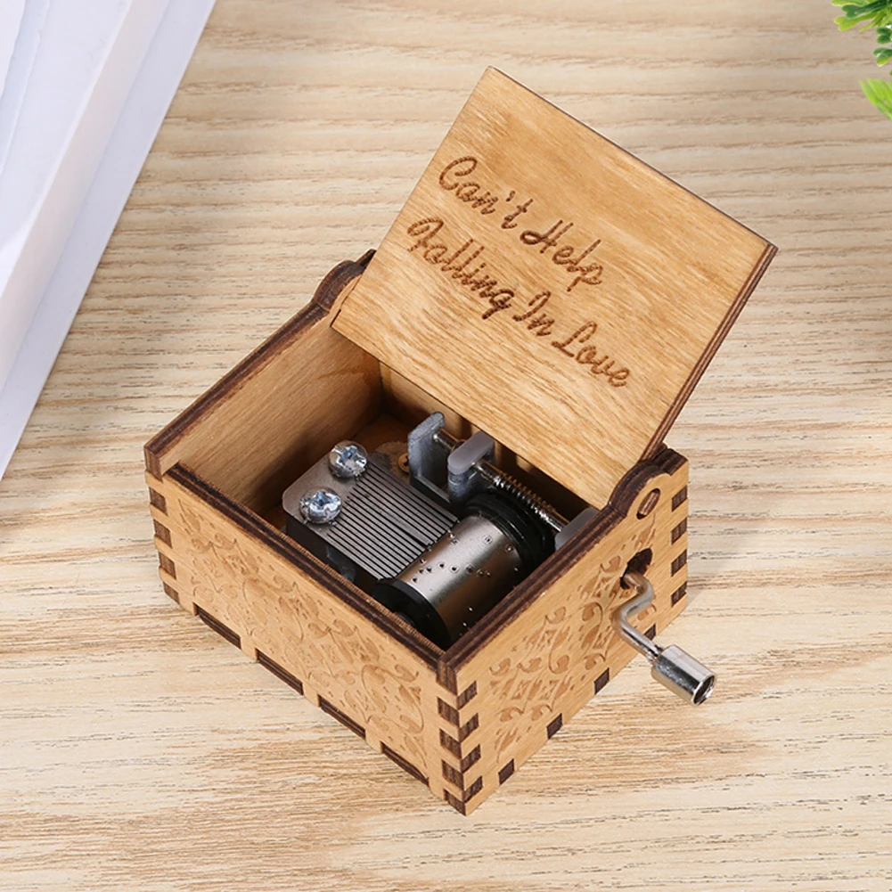 Beautiful Handmade Wooden Music Box Carved Mechanism Child Gift with Golden Lock