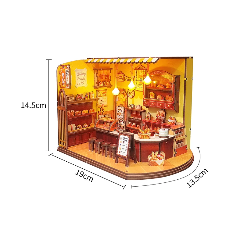 บ้านตุ๊กตาไม้รุ่นใหม่ ร้านเบเกอรี่จิ๋ว พร้อมชุดเฟอร์นิเจอร์ แบบประกอบ 3 มิติ ของเล่น DIY บ้านตุ๊กตาสำหรับเด็กและผู้ใหญ่ ของขวัญคริสต์มาส