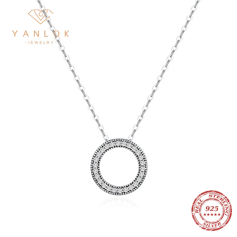 YANLOK Fashion 100% Solid 925 Sterling Silver Fantastic Life Round Hearts Necklace For Women Wedding luxury Pendants Jewelry