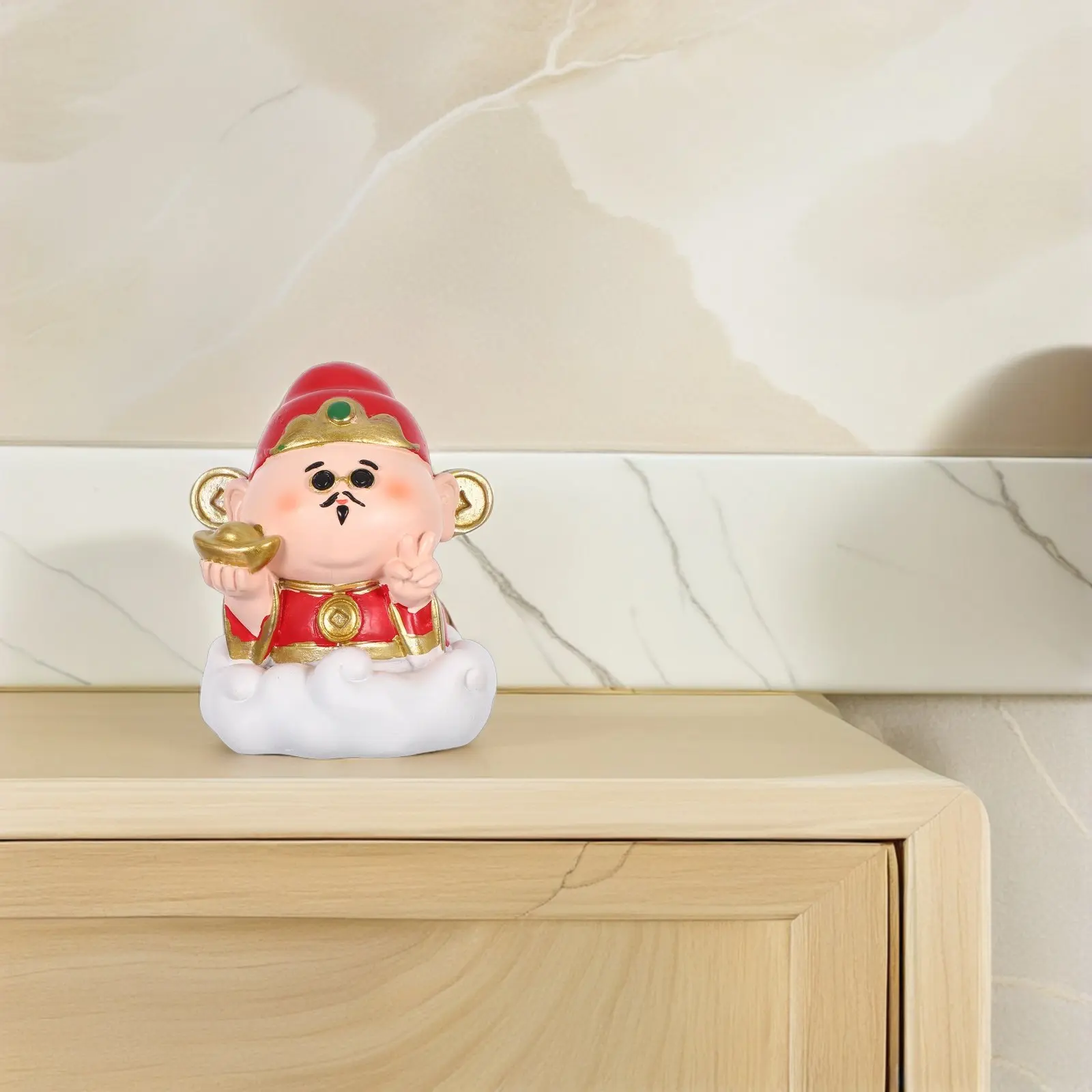 Small Resin Cai Shen Statue God of Wealth Feng Shui Home Decor Living Room Office Study Attract Positive Energy Wealth