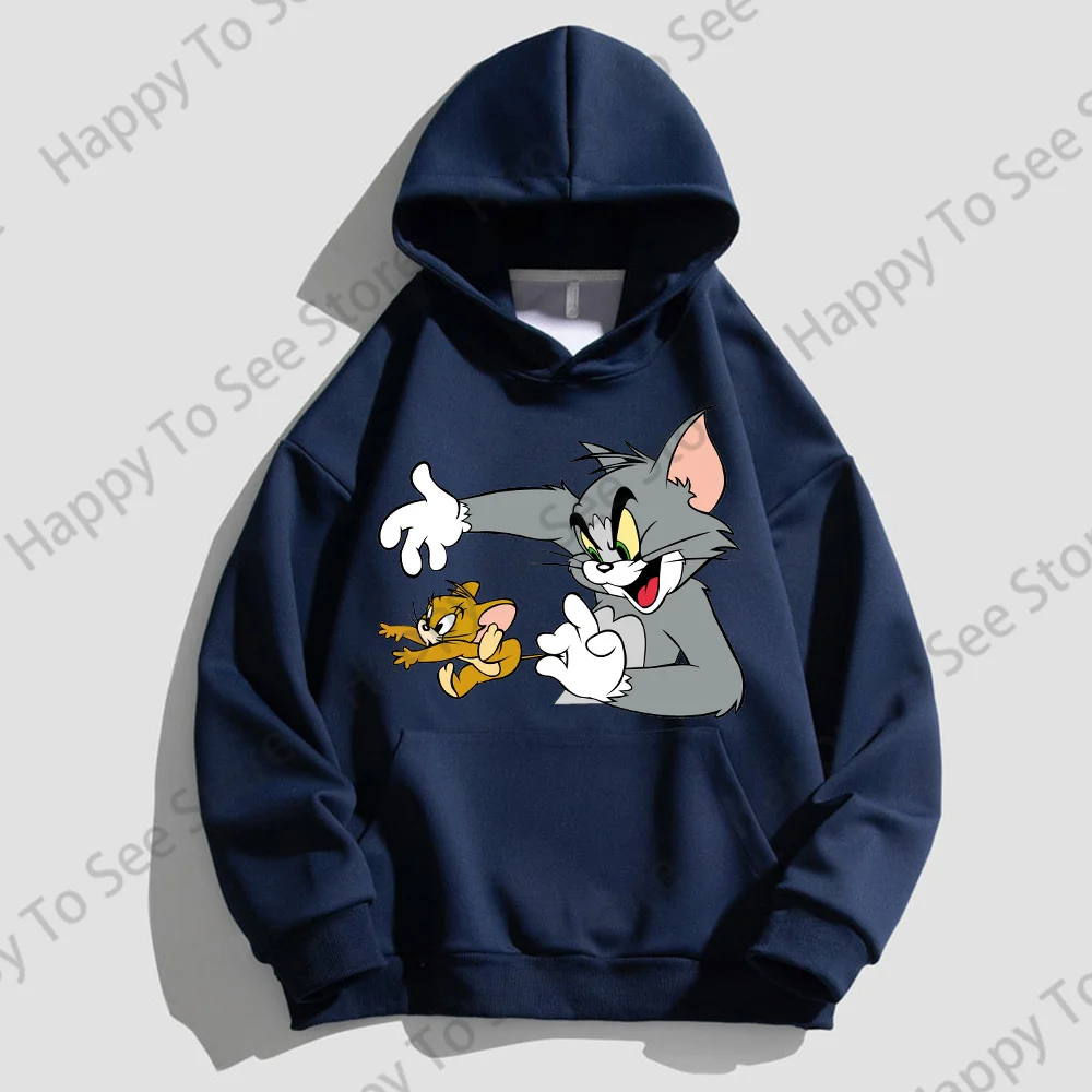 Tom And Jerry Women\'s Clothing Cotton Hoodies Spring Autumn Cute Loose Lazy Style Cartoon Fun Style Pullover Unisex Hooded Tops