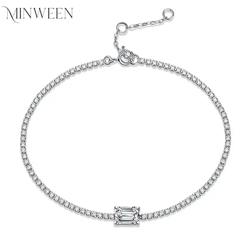 MINWEEN 18k Gold Plated 1ct Emerald Cut Moissanite Tennis Bracelet for Women Men  5*7mm 100% S925 Silver Luxury Quality Jewelry