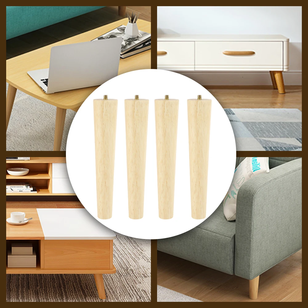 4Pcs Wooden Furniture Legs Solid Furniture Feet Oblique/Straight Table Feet Non-slip Sofa Bed Replacement Feets 8/15/20/25cm image 3