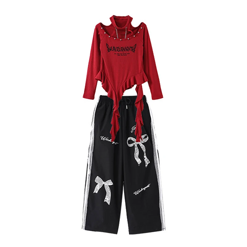 Kinder K-pop Unregelmäßige Crop Top Street Dance Lose Hosen Mädchen Gruppe Kleidung Jazz Kostüm Kinder Hip Hop Streetwear set