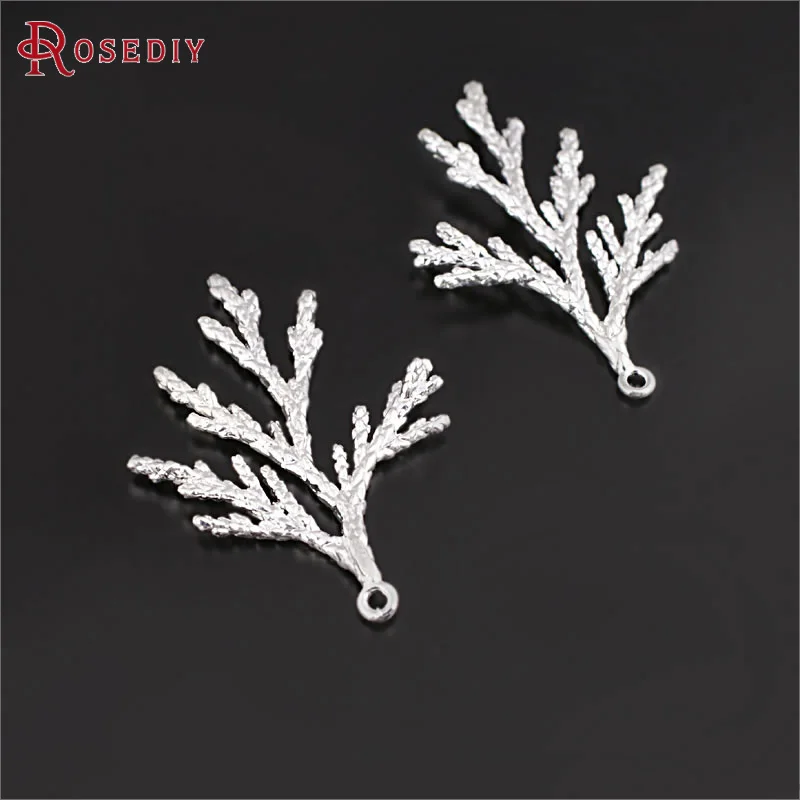 6PCS 18K Gold Color Brass Pine Leaves Tree Leaf Charms Pendants High Quality Diy Jewelry Making Necklace Earrings Accessories