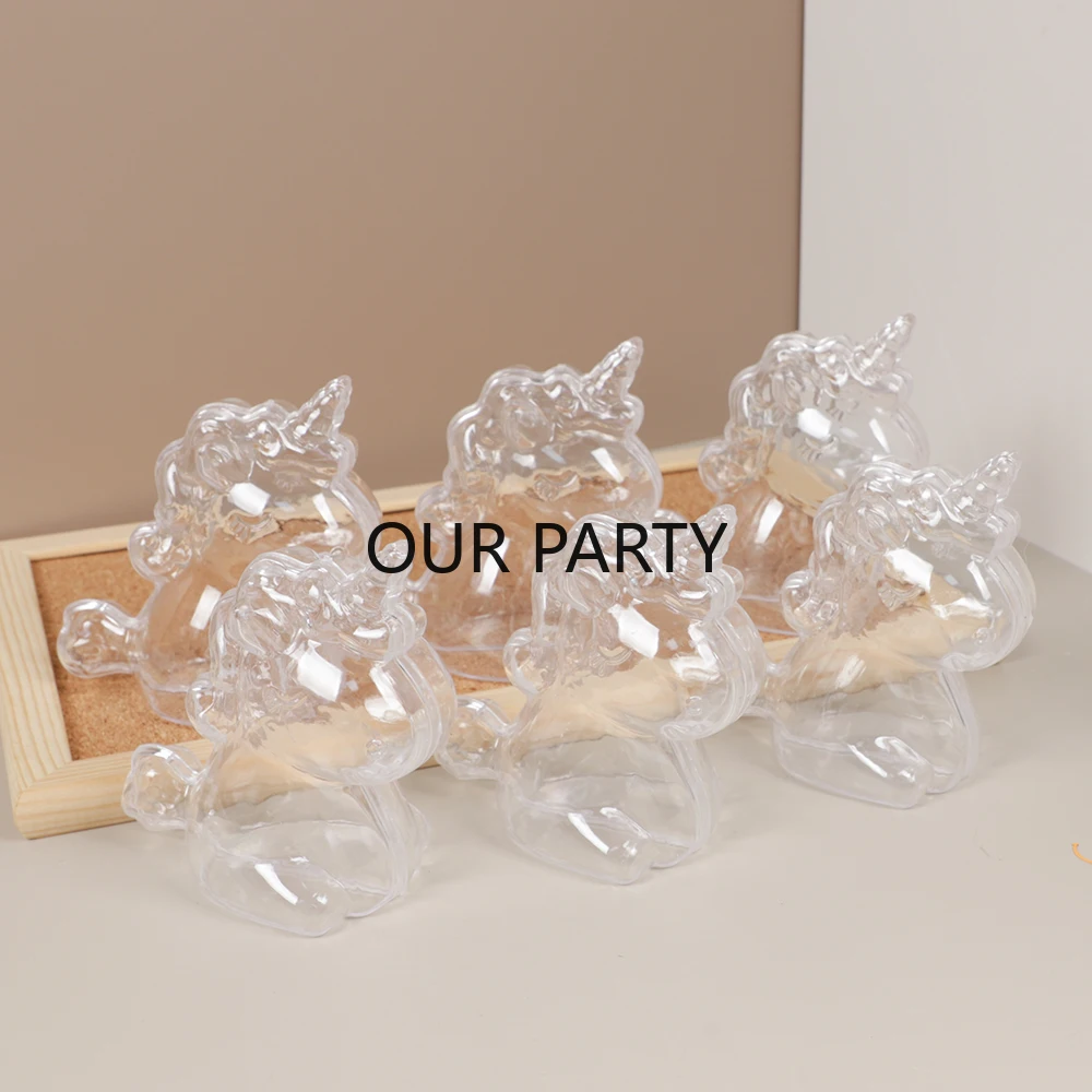 6Pcs Plastic Unicorn Shape Candy Boxes Transparent Gift Packing Box for Kids Unicorn Theme Birthday Baby Shower Party Decoration