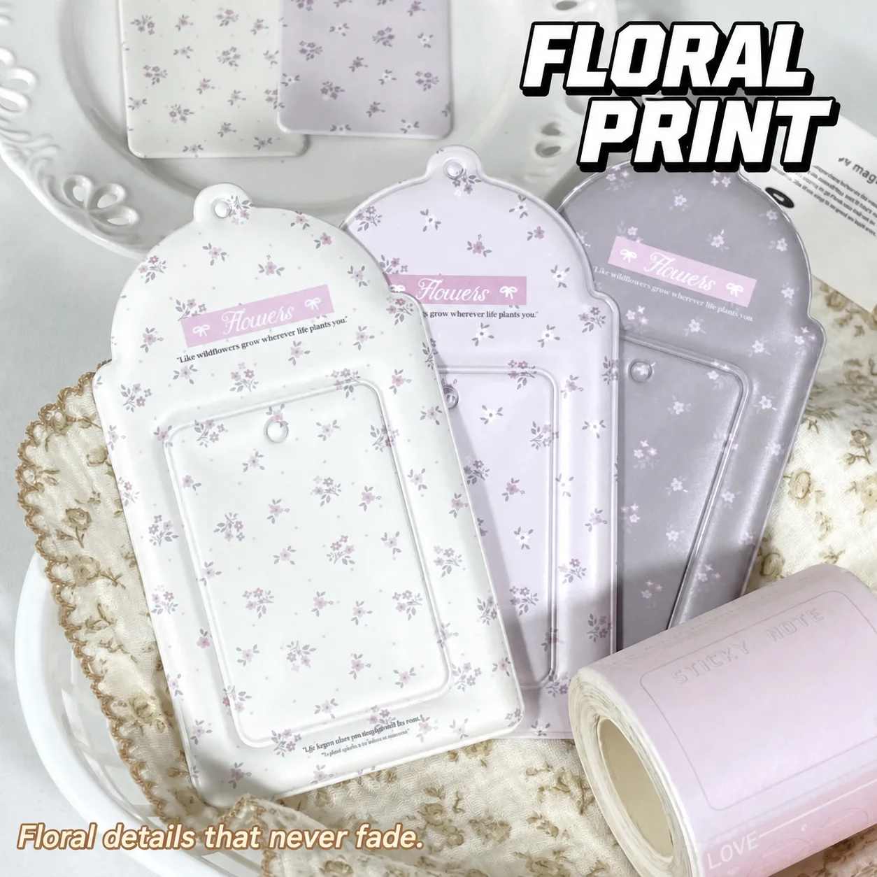 Photocard Holder Korean Hanging Card Holder Waterproof Card Case Cute Floral Print Card Holder For Daily Travel Bag Charm