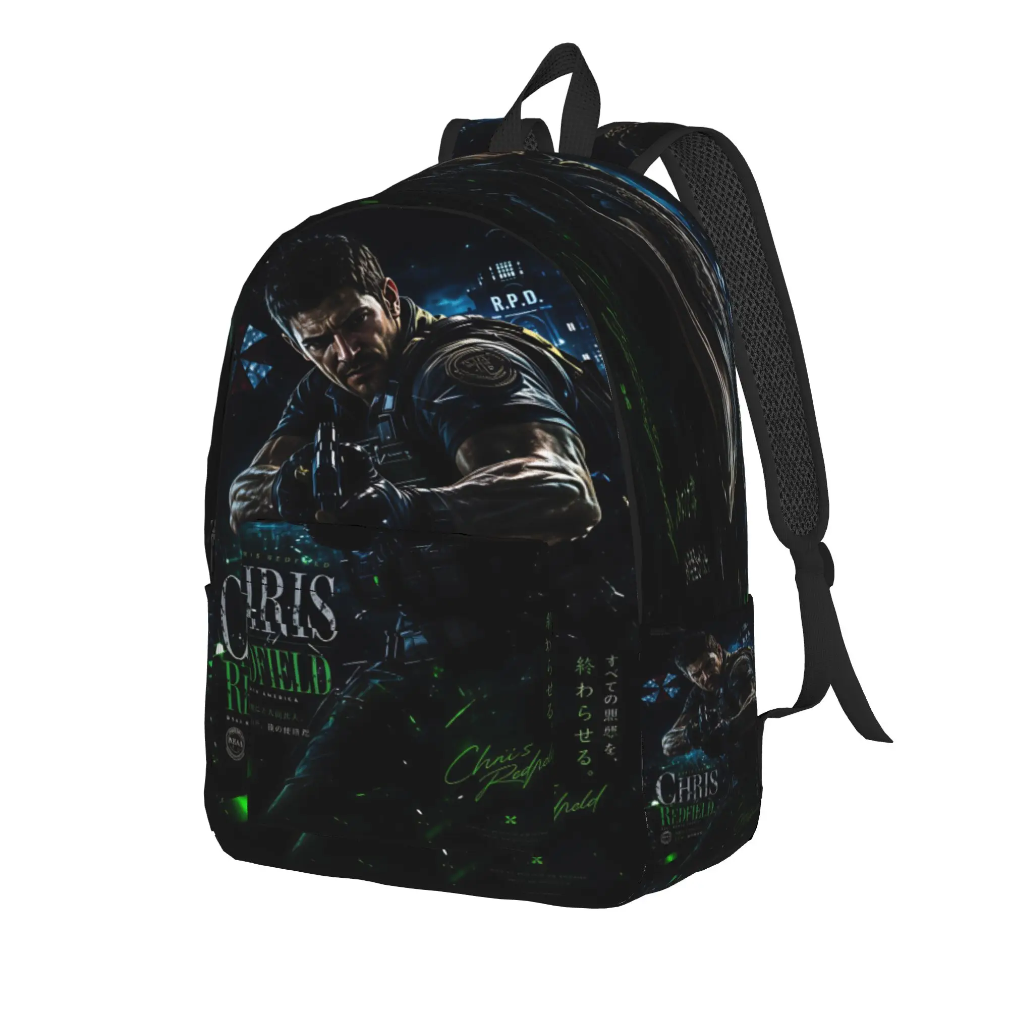 Chris Redfield Resident Evil Backpack  Teen Polyester Outdoor Style Backpacks Lightweight Streetwear High School Bags Rucksack