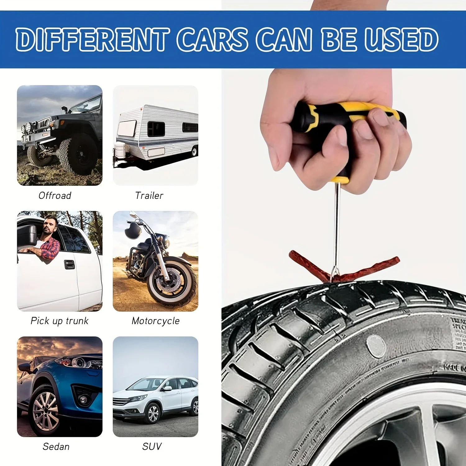 

Ultimate Tire Repair Tool Kit - Emergency Puncture Fix with Tire Strips & Plug Tools for Cars, Motorcycles, Trucks, and Bicycles