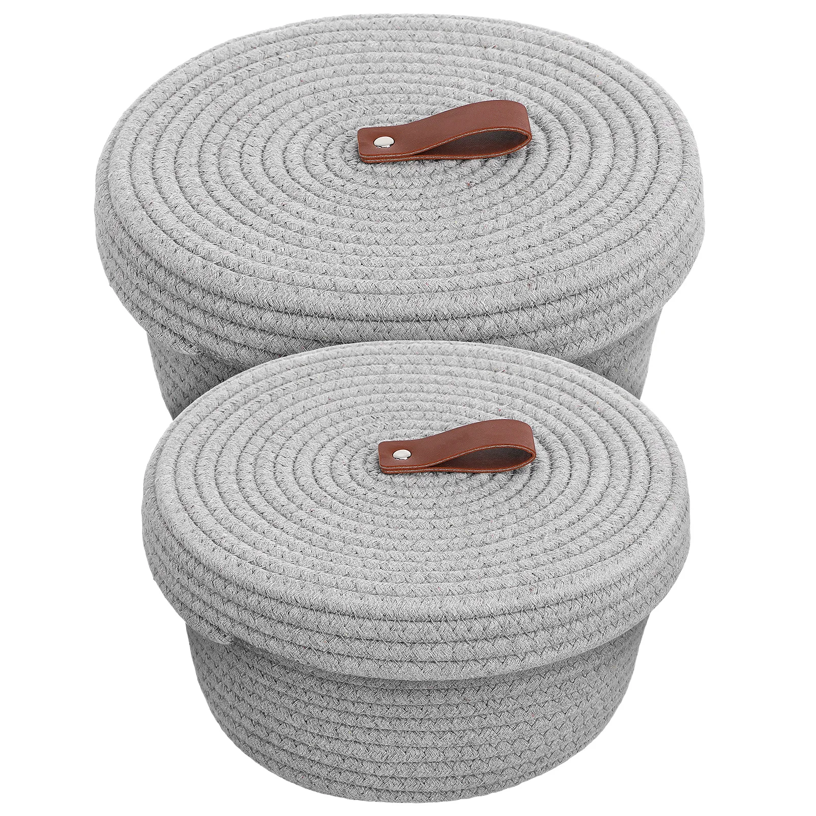 

2 Pcs Storage Basket Grey Cotton Rope Organizer Baskets for Bathroom Small Woven Hamper Rectangle Shelves Neutral Color