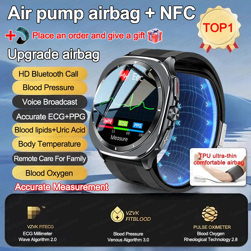 

Air pump airbag Health Nursing ECG Detection Smart Watch Accurate Measure Blood pressure Blood lipids Uric acid smartwatches Man
