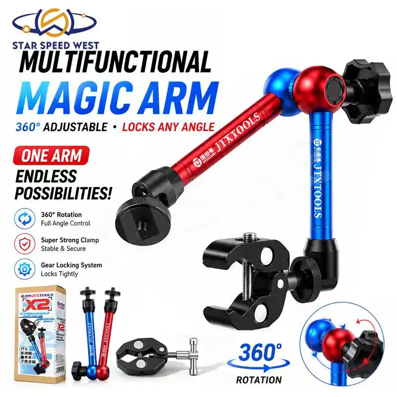 JTXTOOLS X2 Multifunctional Magic Arm Stand 360 Rotation Heavy Duty Clamp Max Opening 53mm for Camera Macro Lens Phone Repair