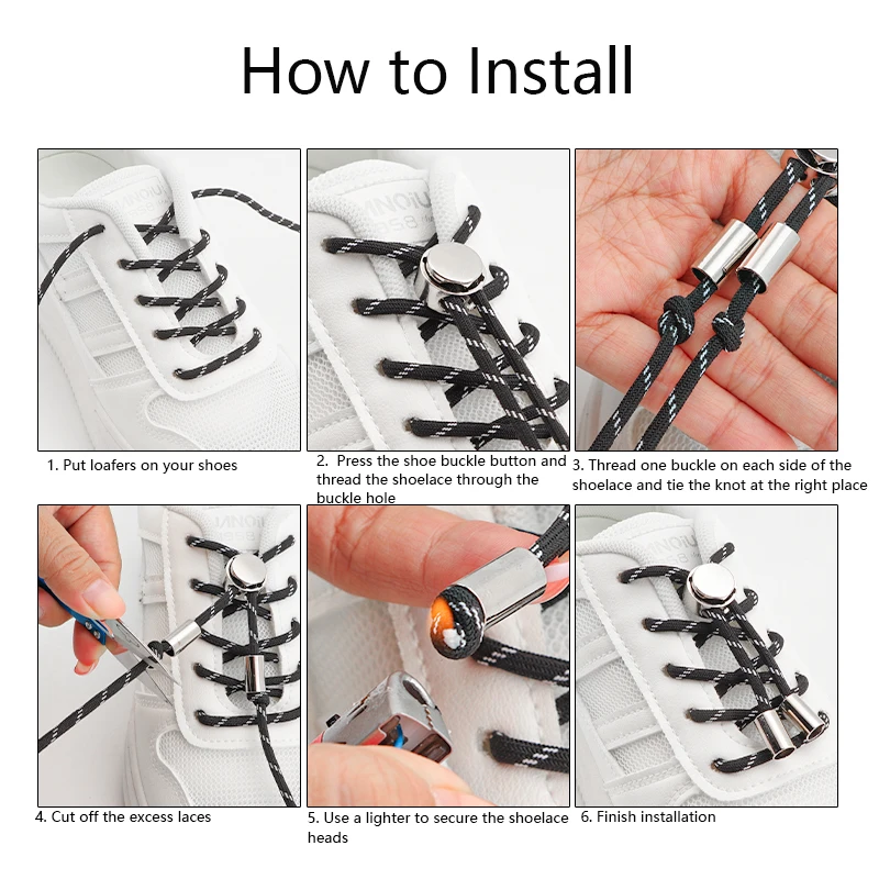 High Quality Sport Shoelaces Without Ties Metal Spring Quick Release Adjustable Buckle Elastic Laces Sneakers Strap Shoes Rope