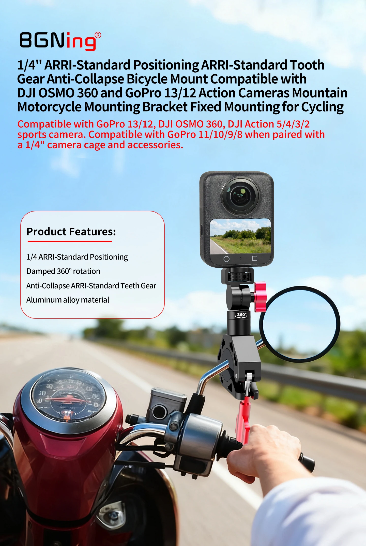 Magnetische Schnellspann-Fahrradhalterung 360 ° Dämpfung für Insta360 GO 3 3S Ace Pro 2 X6 für DJI OSMO Action 5 GoPro Hero Kamera-Klemme – Detail 1