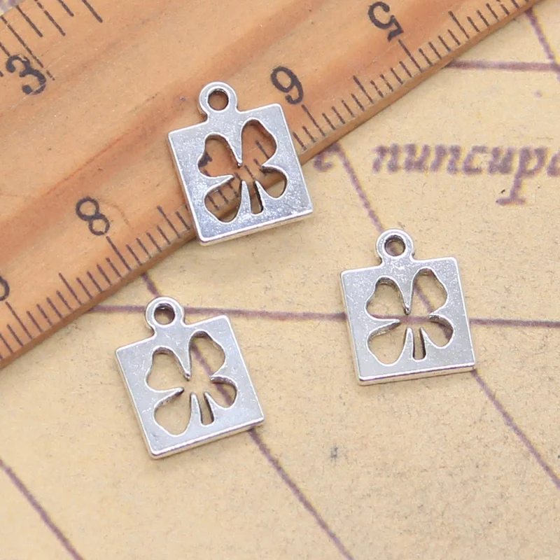 30pcs Charms Hollow Clover Lucky Irish Four Leaf 13x10mm Antique Silver Color Pendants DIY Handmade Tibetan Finding Making