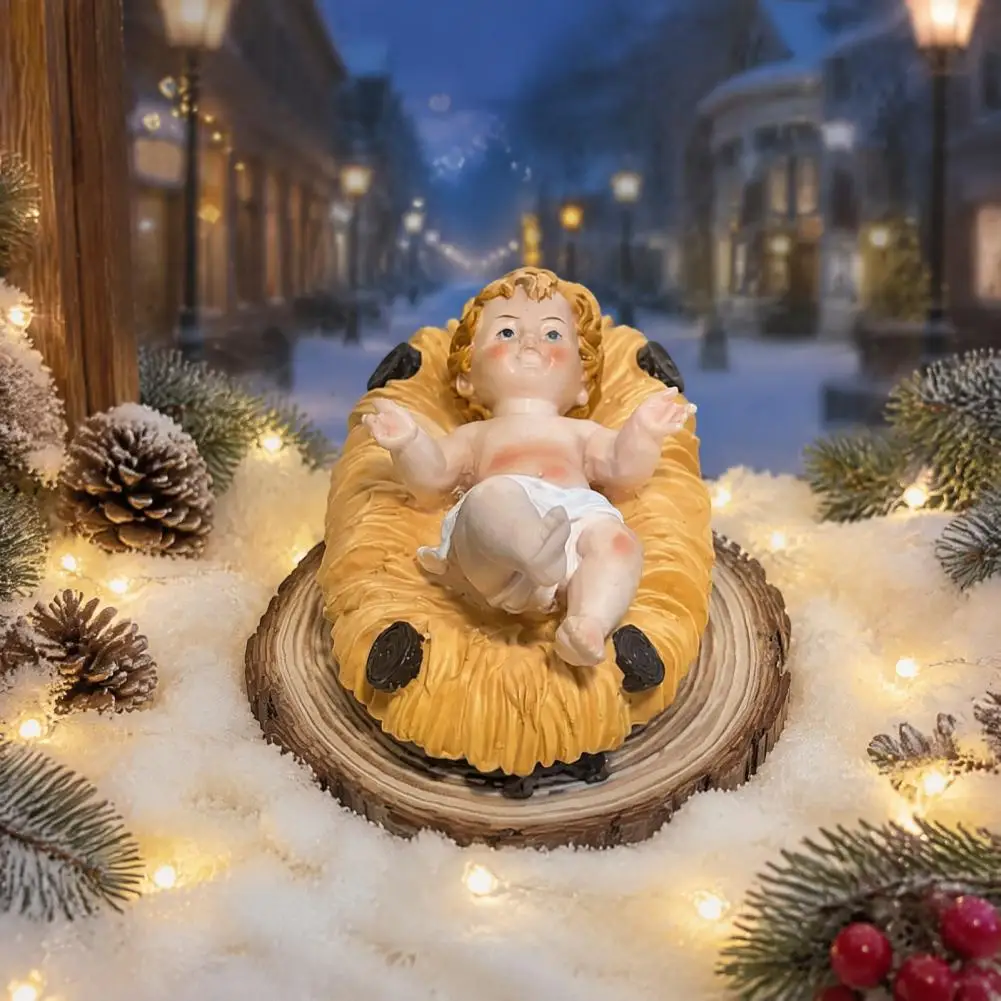 Nativity Scene Figurines Catholic Church Decoration Items Hand-painted Baby Jesus Manger Statue Small Nativity for Easter