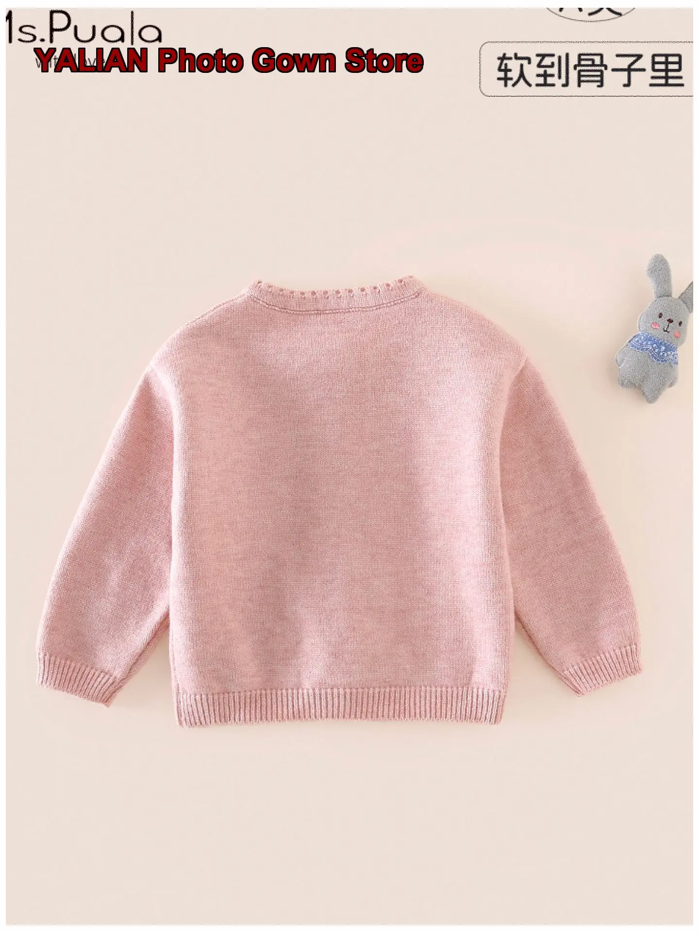 Infant Round Neck Knit Top Baby Girls Pure Cotton Cherry Embroidery Spring Autumn