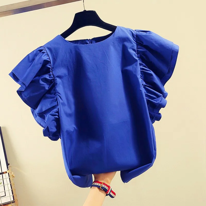 2024 fashion women summer cotton linen shirts ruffles short sleeve ladies tops office work wear elegant shirts roupa feminina