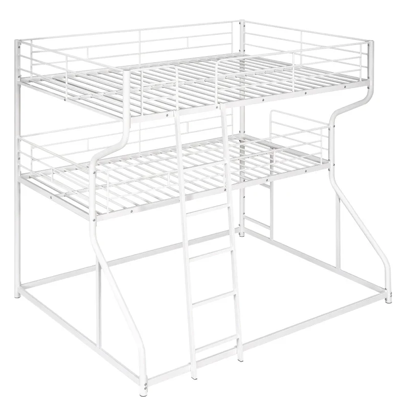 Triple Bunk Bed with Long and Short Ladder, Unique  Metal Frame,The bunk bed is made of high quality metal