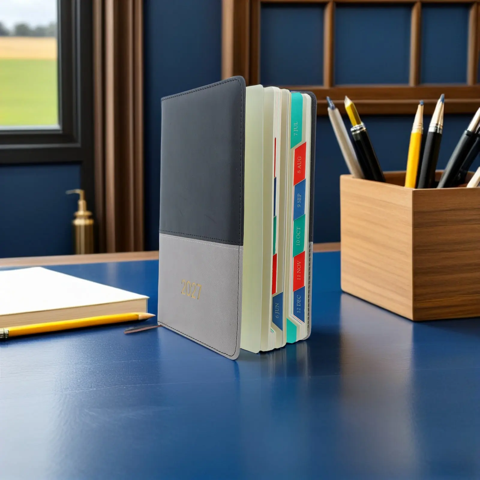 

2027 A5 Daily Planning Notebook Soft Cover Academic Planner Color Blocked Dual Tone Schedule Organizer for School Office Use