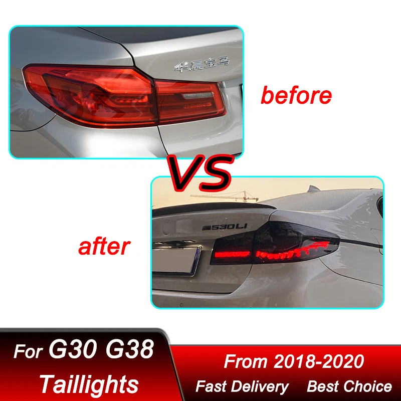 Car Tail Lights For BMW 5 series G30 G38 2018-2020 Double Dragon scale style LED Dynamic Turn Signal Light Tail Lamp Assembly