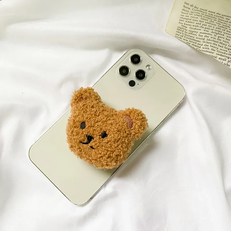 Korea 3D Cute Warm Plush Bear Mobile Phone Airbag Holder Cartoon Plush Creative Desktop Lazy Paste Retractable Bracket Ring