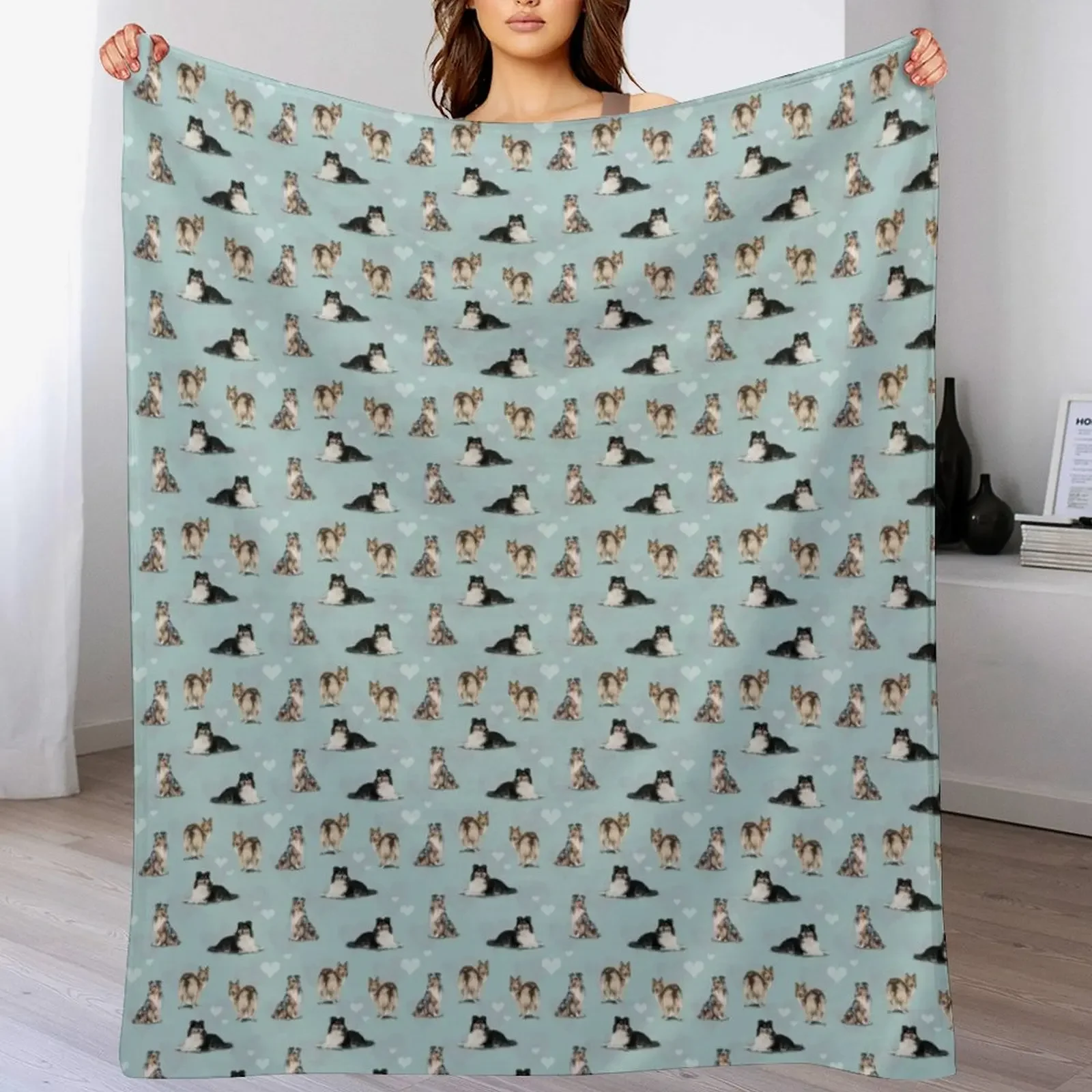 The Shetland Sheepdog Sheltie in Blue Throw Blanket Air Conditioner Soft Blanket for Office Home