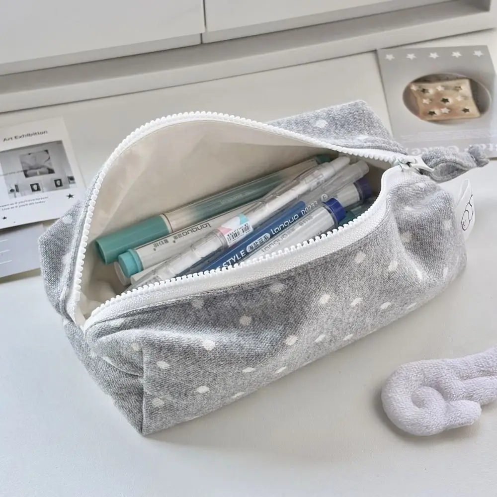 Korean Polka Dot Design Pencil Case Large-capacity Soft Touch Stationery Pouch Stationery Storage Bag Back To School