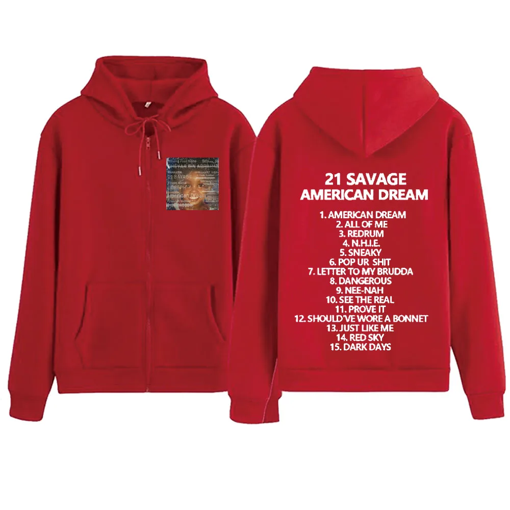 American Dream 21 Savage Reiß verschluss Hoodie Harajuku Pullover Unisex Streetwear Musikfans Geschenk V-Ausschnitt Sweatshirt Hoodie