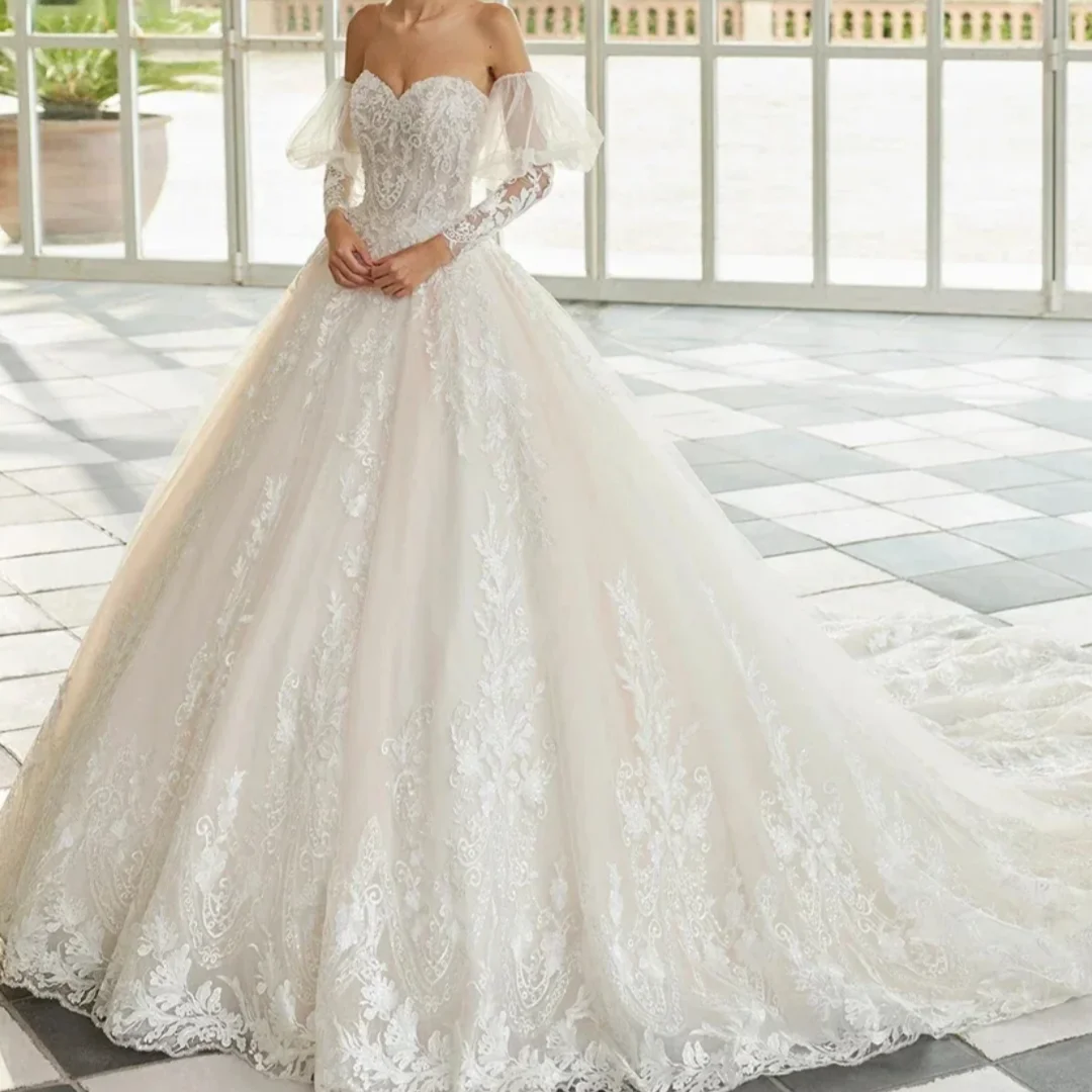 Sexy vestido de baile fora do ombro requintado vestidos de casamento querida colarinho manga longa vestido de novia vestido de noiva personalizado