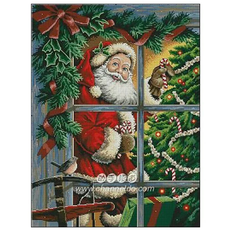 Amishop Top Quality Beautiful Lovely Counted Cross Stitch Kit Candy Cane Santa Christmas Tree Tradition Holiday Dim 08734