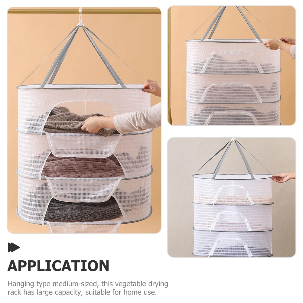 

Folding Hanging Dry Net Drying Rack Portable Laundry Basket Vegetable Mesh 2 Layer White Medium Clothes Basket Foldable