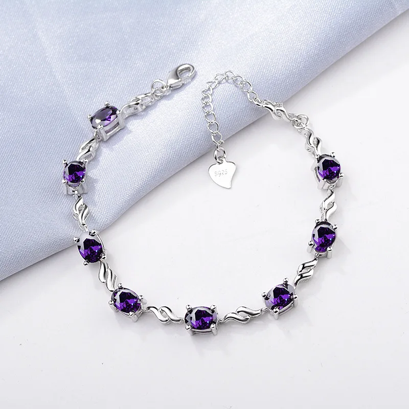 Oval Cut Created Alexandrite Sapphire 925 Sterling Silver Infinity Love Bracelet for Women Purple Gemstone Jewelry Pulseiras