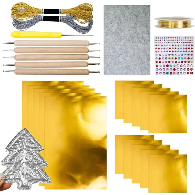A74E-2X Metal Embossing Art Kit - Shimmer Crafting Accessory, Artistic Project Kit,Handmade Design Set For-Scrapbookin,Gold