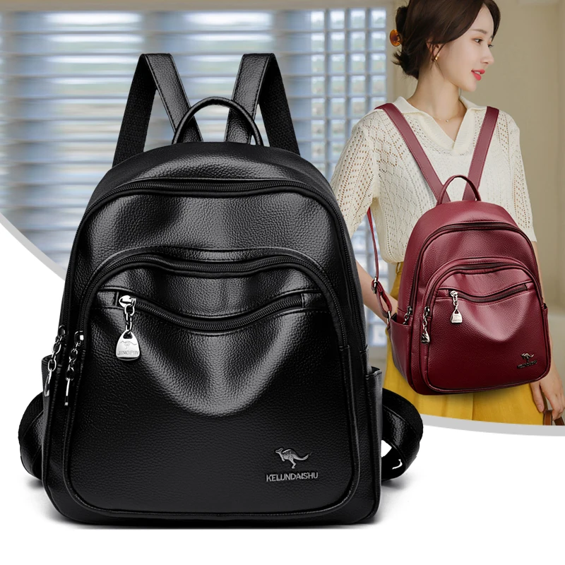 

Faionable Soft Leather Dual oulder Bag Women's Travel Bapa Versatile Mom Bag Casual Simple Sle Zipper Closure Bapa