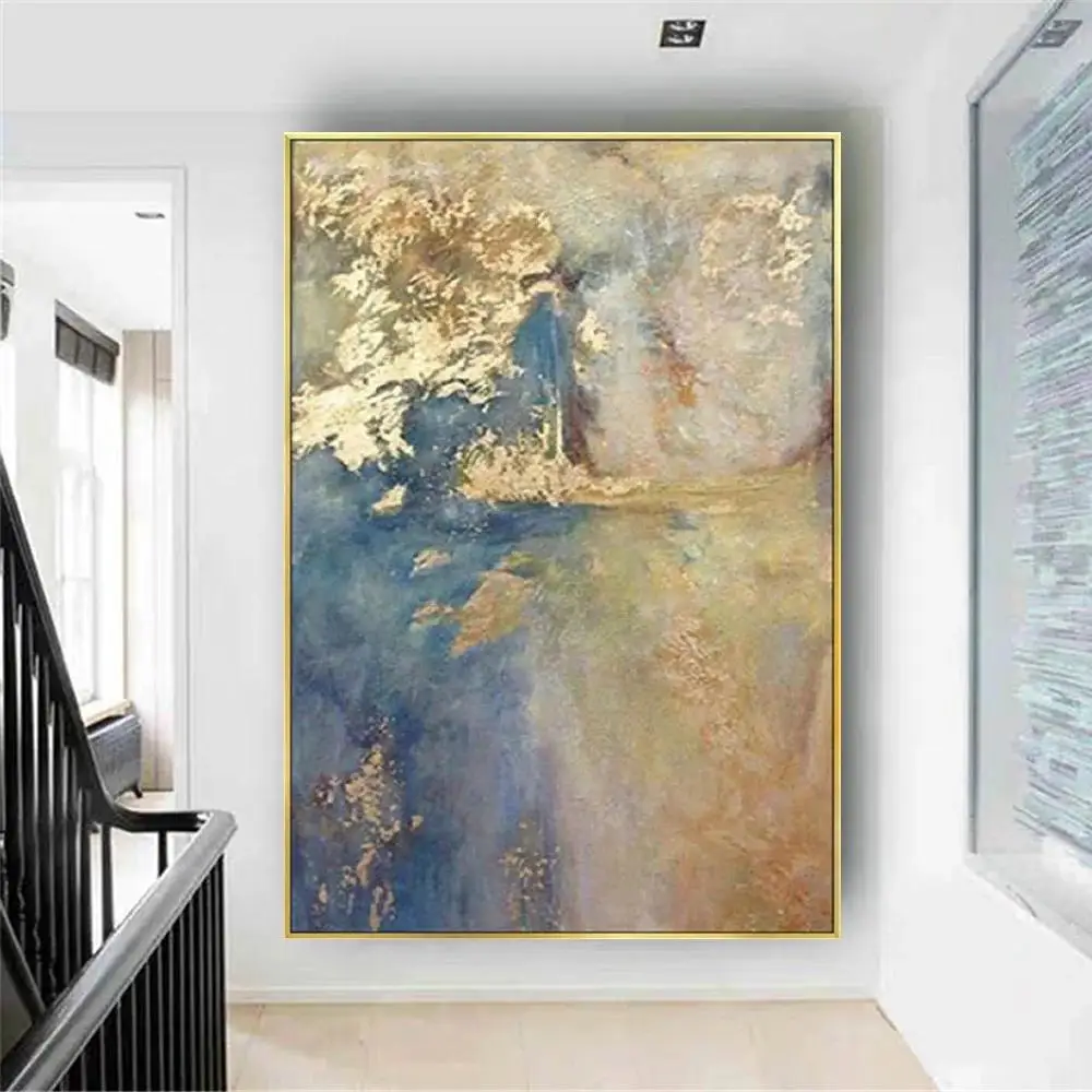 Handmade Abstract Oil Painting on Canvas with Gold Foil  Large Modern Wall Art for Home Decor