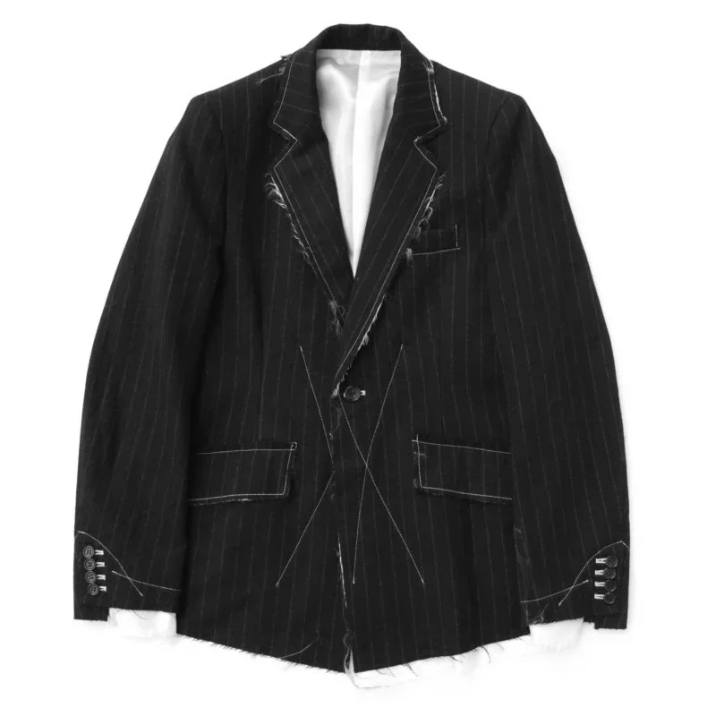 

YOJI OOAK FOX BROTHER Деконструирует ароматный край, дрейфующие линии, шерстяной костюм в черно-белую полоску, нишевый бренд