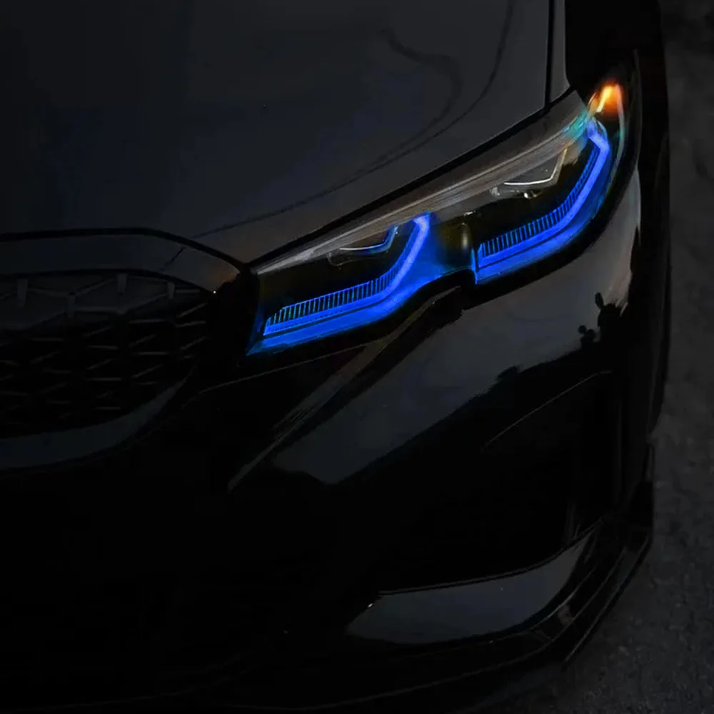 ไฟวิ่งกลางวันมะนาวสีเหลือง DRL สีฟ้าสีแดงสําหรับ 2019-2022 BMW เลเซอร์ไฟหน้า G20 G21 Superbright ชิปหลอดไฟอะไหล่