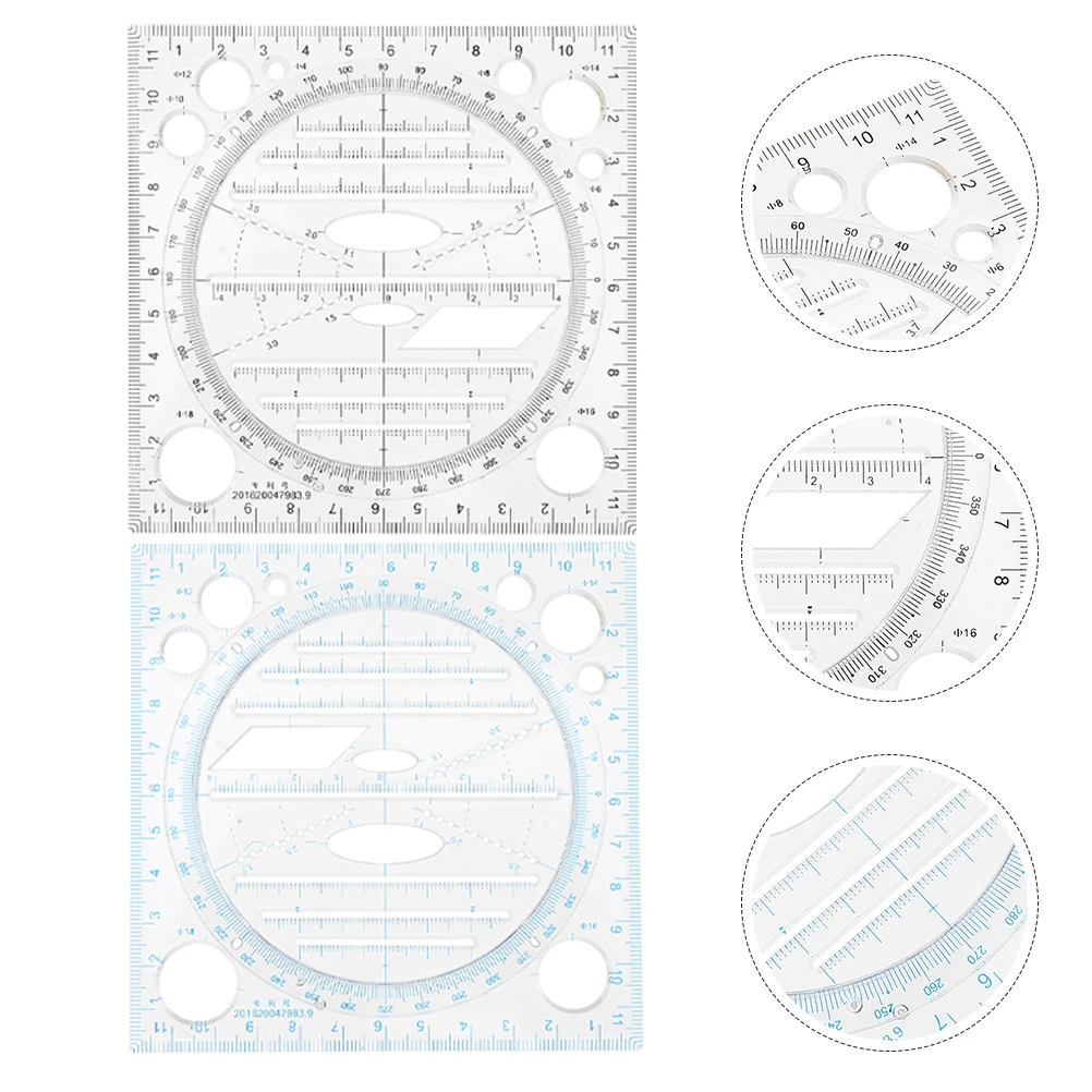 2pcs Drawing Template Circle Ruler Geometry Architectural Scale ABS Precision Measurement Tool for Art Design Drafting