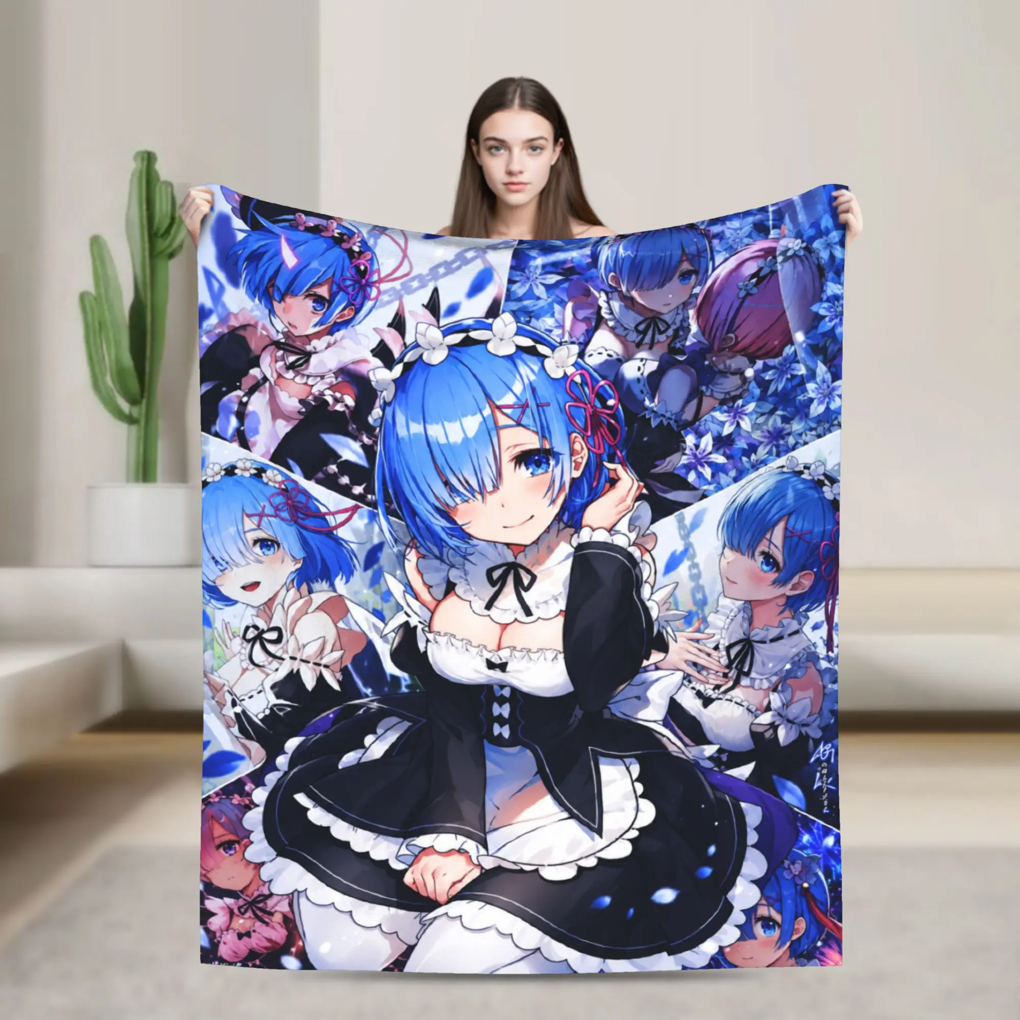 Anime Re Life In A Different World From Zero Rem Blanket Warm Soft Plush Throw Blanket For Bedroom Flannel Bedspread Bed Cover